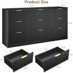 Black 9 Drawer Dresser for Bedroom, 63" Wide Modern Fluted Chest of Drawers, Wooden Dresser with Gold Metal Handles, Mid Century Large Dresser TV Stand for Living Room Hallway - Image 2