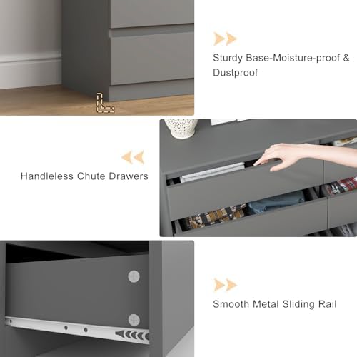 Vibe & Dine 8 Drawer Double Dresser, Modern Chest of Drawers with Wide Storage for Closet, Bedroom, Living Room, Grey - Image 6