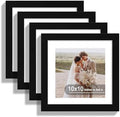 Hongkee 10x10 Picture Frame Set of 4, Made of Real Glass and Black Wooden Frame - Display Picture 8x8 with Mat or 10 x 10 Without Mat, 10 by 10 Photo for Wall or Tabletop by Hongkee