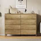 Furniway 55" Wide 8 Drawer Wood Dresser for Bedroom with Legs, Natural Oak - Image 7