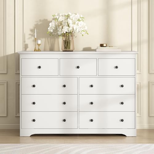 55 Inch Wide White Dresser for Bedroom, 9 Drawer Dresser with Large Drawers, Wood Chest for Living Room, Hallway - Image 5