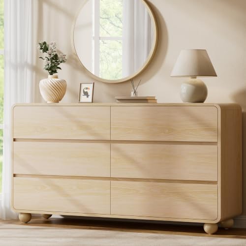 Lulive 6 Drawer Dresser for Bedroom, 55" Wide Chest of Drawers, Natural by Lulive