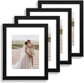 Hongkee 11x14 Picture Frame Set of 4, Made of Glass and Black Wooden Frame, Display 8x10 Pictures with Mat or 11 x 14 Posters without Mat for Wall Mounting, Gallery Photo Frames by Hongkee