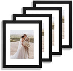 Hongkee 11x14 Picture Frame Set of 4, Made of Glass and Black Wooden Frame, Display 8x10 Pictures with Mat or 11 x 14 Posters without Mat for Wall Mounting, Gallery Photo Frames by Hongkee