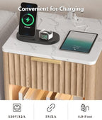 Akxomel Fluted Nightstand Bedside Table with Charging Station Oak - Image 5