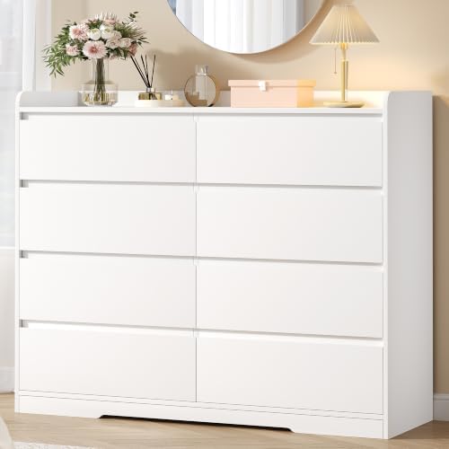 White Dresser for Bedroom, 8 Drawer Dresser Chests of Drawers by Unknown