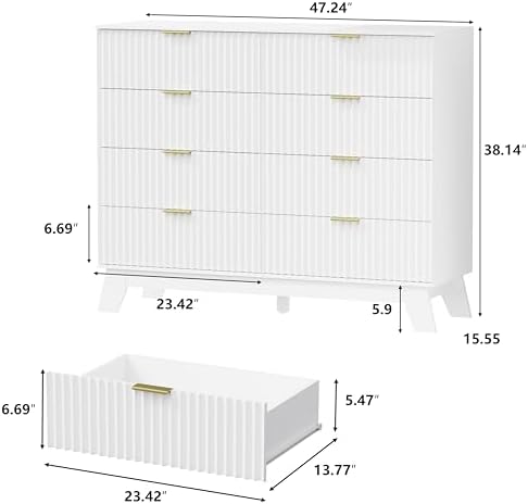 HUANLEGO 48" W Tall Fluted Dresser for Bedroom with 8 Drawer, White - Image 2
