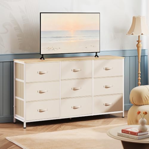 WLIVE Dresser TV Stand for 55 Inch TV, 9 Drawer Dresser for Bedroom, Beige - Image 4