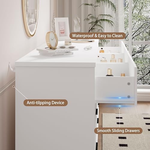 Xixini Dresser for Bedroom, 9 Drawer Wide Modern Chest of Drawers with X-Shaped Sturdy Base, Wood Double Dresser Closet Clothes Storage Organizer, Wooden TV Stand for Living Room, Hallway, White - Image 5