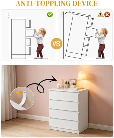 Karl home White 4 Drawer Modern Dresser, Bedroom Chest with Cut-Out Handles - Image 5