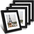 Hongkee 8x8 Picture Frames Set of 4, Made of Glass and Rustic Black Wooden Frame - Display Picture 6x6 with Mat or 8 x 8 Without Mat, 8 by 8 Photo for Wall or Tabletop by Hongkee