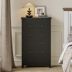 Wodeer Black Dresser Tall 5 Drawer Dresser for Bedroom, Wooden Dressers & Chests of Drawers with Metal Handles, Modern Storage Cabinet and Organizer Drawers for Bedroom, Hallway, Entryway - Image 4