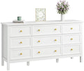 CARPETNAL 59" White Dresser for Bedroom with 9 Drawer & Modern Gold Handles by CARPETNAL