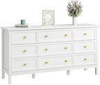 CARPETNAL 59" White Dresser for Bedroom with 9 Drawer & Modern Gold Handles by CARPETNAL