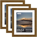 10x12 Poster Frame, Rustic Brown Wood Frame with 8x10 Mat, 3 Pack by Unknown