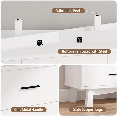 Xixini Dresser for Bedroom, 9 Drawer Wide Modern Chest of Drawers with X-Shaped Sturdy Base, Wood Double Dresser Closet Clothes Storage Organizer, Wooden TV Stand for Living Room, Hallway, White - Image 6