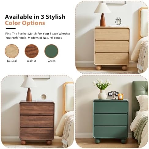 AVZEAR Set of 2 Modern3 Drawer Dresser for Bedroom, Curved Wooden Dresser Chest of Drawers, 3 Drawer Nightstand Closet Clothes Storage Organizer for Kids Bedroom, Living Room, Nursery, Green - Image 4