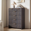 44" Tall 6 Drawers Fluted Dresser for Bedroom, Living Room, Black Walnut by HOTALLOY