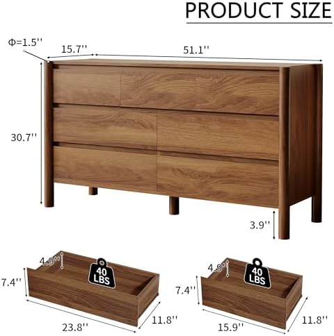 HOUROM Walnut Dresser for Bedroom,51"Wide 7 Drawer Mid Century Modern Chest - Image 2