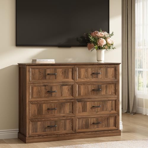 Farmhouse 8 Drawer Dresser for Bedroom, 55" Walnut Dresser with TV Stand - Image 6