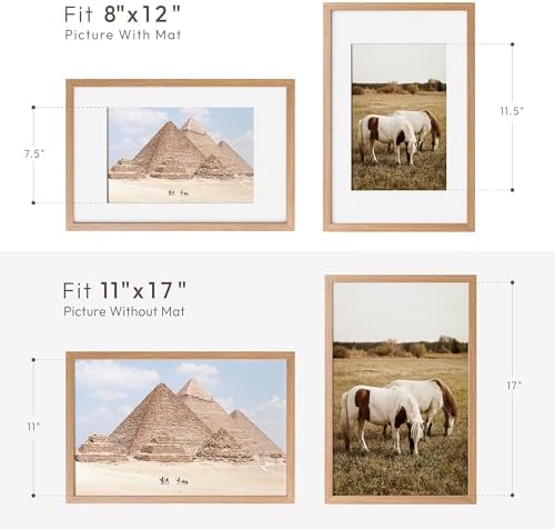 11x17 Picture Frame, Solid Oak Wood 11x17 Poster Frame with Mat to 8x12 - Image 3