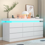 Gyfimoie 9 Drawer Dresser with Power Outlet, Modern Dresser with LED Light by Gyfimoie