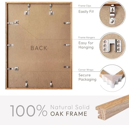 16x20 Picture Frame, 20x16 Solid Oak Picture Frame with Mat, 16x20 Natural Wood Frame for Wall Art Photo, Set of 3 - Image 4