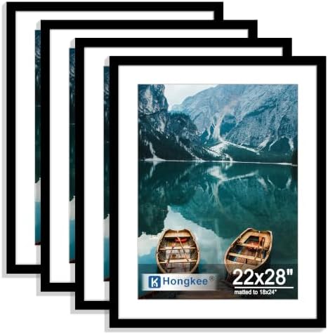 Hongkee 22x28 Frame Set of 4, 22 x 28 Black Wood Style(Mat 18x24) by Hongkee