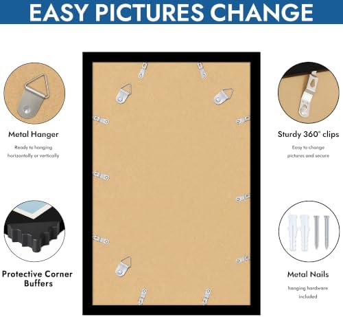 Hongkee 11x17 Picture Frame Set of 4, 11 x 17 Black Wood Style(Mat 8x12) - Image 5