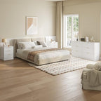 6 Drawer Dresser & 3-Drawer Nightstand Set 3-Piece, White丨Long Dresser and Night Stand Set of 2 with Metal Handle, Fluted Modern Wood Chest of Drawers Storage Dressers Set for Bedroom - Image 3