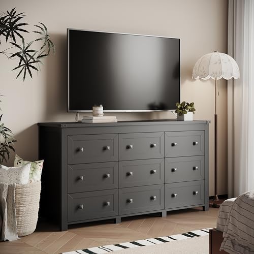 Xixini 59.1" Wide 9-Drawer Farmhouse Dresser for Bedroom, Black - Image 6