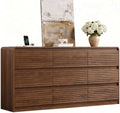 Gyfimoie Walnut Fluted 9-Drawer Dresser for Bedroom w/Power Outlet by Gyfimoie