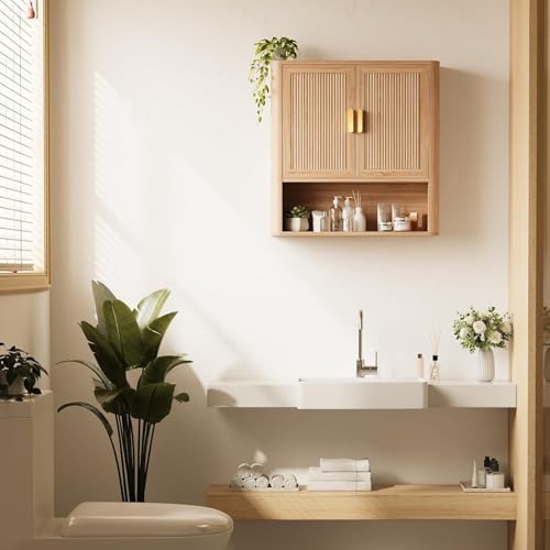 Bathroom Wall Storage Cabinet, Medicine Cabinet with Adjustable Wood Shelf & Doors, Over the Toilet Storage Cabinet Above Toilet Storage for Laundry Room & Living Room Kitchen Storage Islands (Oak) - Image 6