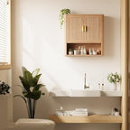 Bathroom Wall Storage Cabinet, Medicine Cabinet with Adjustable Wood Shelf & Doors, Over the Toilet Storage Cabinet Above Toilet Storage for Laundry Room & Living Room Kitchen Storage Islands (Oak) - Image 6