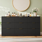 Fluted 9 Drawers Dresser for Bedroom, 63" Wide Wood Dressers, Black - Image 7