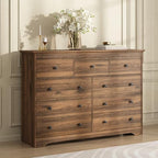 Dresser for Bedroom, 9 Drawer Dresser with Large Drawers, 55 Inch Wide Wood Chest for Living Room, Hallway, Walnut by BAZELOR