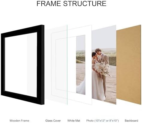 Hongkee 10x12 Picture Frame Set of 4, Made of Real Glass and Black Frame - Display Picture 8x10 with Mat or 10x12 Without Mat, 10 by 12 Photo for Wall Mounting - Image 3