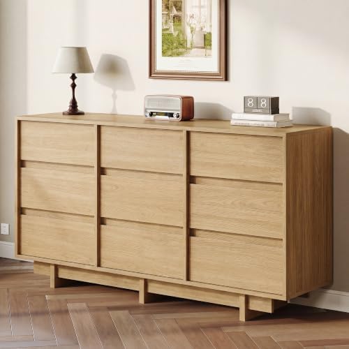 HOUROM Oak Dresser for Bedroom, 59in Modern 9 Drawer Chest of Drawers - Image 7