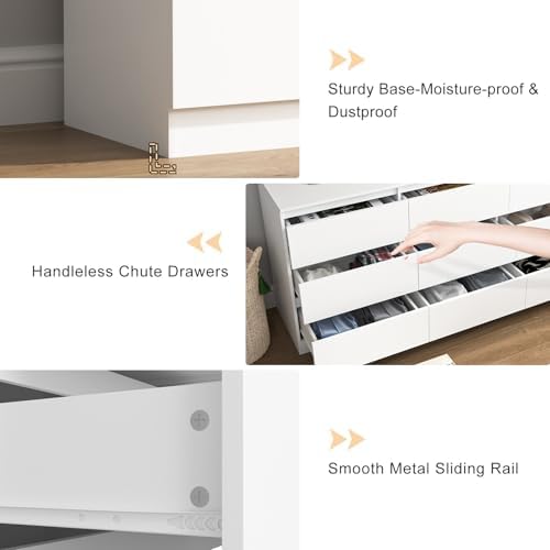 Vibe & Dine 9 Drawer Dresser, 59.1" Long Dresser for Bedroom Free Handle, Modern Wooden Chest of Drawers with Wide Storage for Living Room, White - Image 6
