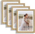Hongkee 11x15 Picture Frame Set of 4, Made of Real Glass and Natural Oak Frame - Display Picture 10x14 with Mat or 11x15 Without Mat, 11 by 15 Photo for Wall Mounting by Hongkee