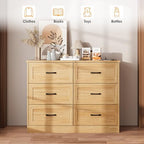 Fameill Dresser for Bedroom, 6 Drawer Wide Dresser Organizer with Charging Station for Hallway with Metal Handles, Oak - Image 5