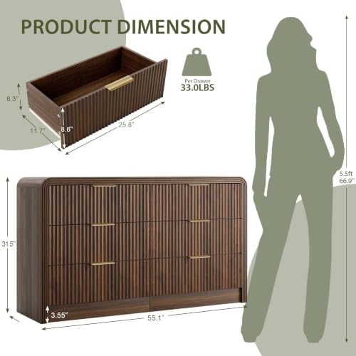 Decofy 55" W Fluted 6-Drawer Dresser for Bedroom, Walnut - Image 2