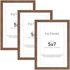 puthiac 5x7 Solid Oak Wood Picture Frames, Walnut, 3 Pack by PUTHIAC