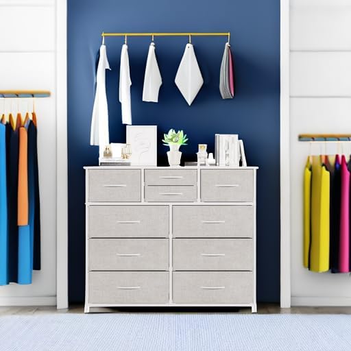 LUMTOK 10 Drawers Dresser with Fabric Bins for Bedroom,Closets，Light Gray - Image 6