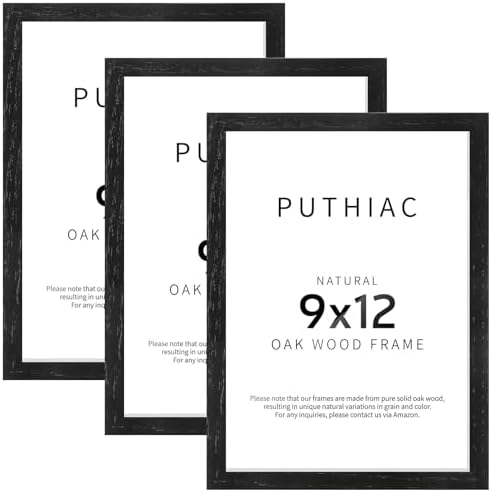 puthiac 9x12 Solid Oak Wood Picture Frames, Black, 3 Pack by PUTHIAC