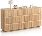 Karl home Natural Oak 6 Drawer Fluted Dresser, Modern Storage Chest by Karlhome