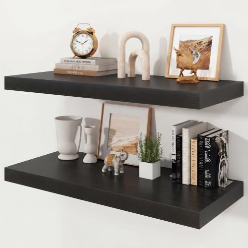 30" Black Floating Shelves 12inch Deep Wall Shelf, Set of 2 by Ornawit