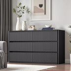 Standifurno Black 6 Drawers Double Dresser, Fluted Dresser for Bedroom, Modern Chest of Drawers with Handleless, Curved Profile Dressers TV Stand, Wood Storage Organizer for Living Room, Hallway - Image 4