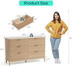 LINSY Fluted Dresser for Bedroom with 6 Drawers, Mid Century Modern Chest of Drawers with Gold Metal Handles, Wide Boho Wood Dressers, Large Farmhouse Storage Cabinet for Bedroom, Living Room, Oak - Image 3