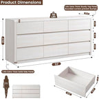 63” Wide Large Dresser with 9 Drawers, White Dresser for Bedroom, Mid Century Modern Dresser & Chest of Drawers, Rounded Corner, Wood Dresser for Living Room, Hallway Storage Organizer - Image 2